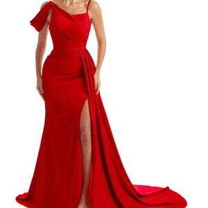 Chic Sew Sexy Side Split Asymmetric Long Satin Boho Formal Bridesmaid
